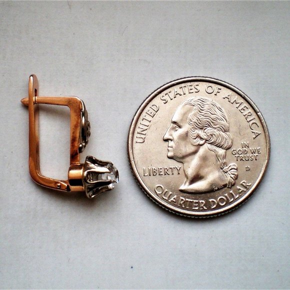 Russian USSR Soviet 14K 585 Rose Pink White Gold 0.50CT CZ Buttercup EAR… - Picture 8 of 8